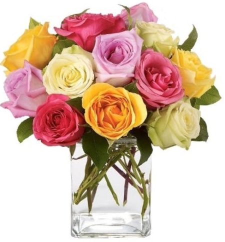 Send a vase full of roses in the colors of the rainbow.